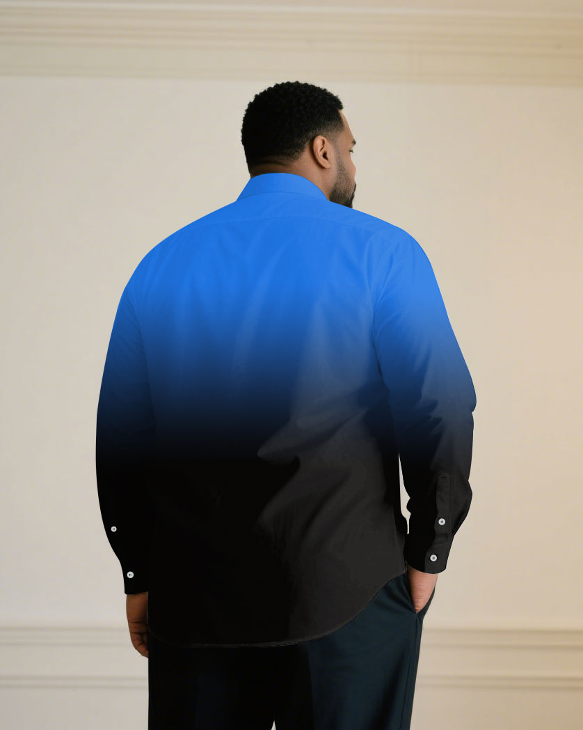 Men's Plus Size Casual Simple Black & Blue Gradient Simple Long Sleeve Shirt Trousers Business Casual Suit