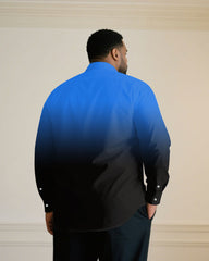 Men's Plus Size Casual Simple Black & Blue Gradient Simple Long Sleeve Shirt Trousers Business Casual Suit
