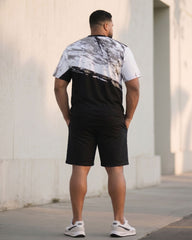 Big & Tall Men's Ink Splicing Black T-Shirt Shorts Set