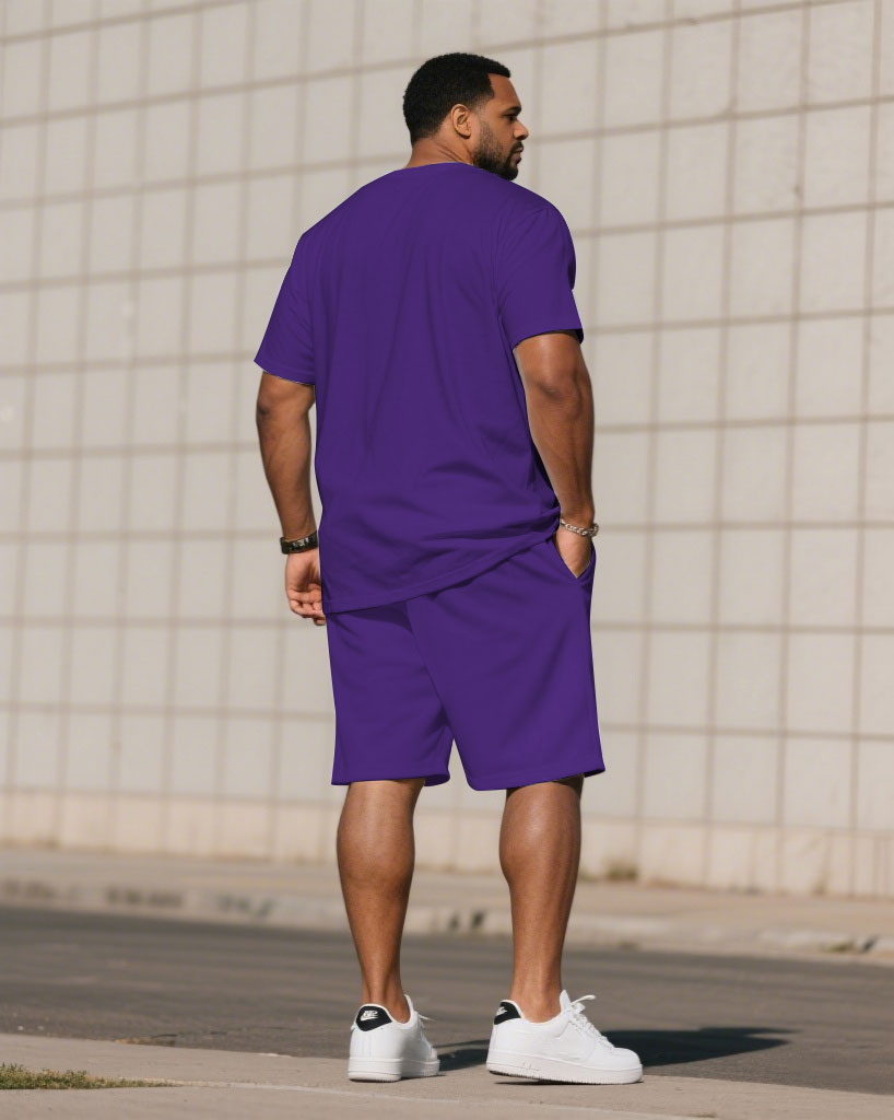 Men's Large Size Slogan "King Victory" Simple Printed Short Sleeve T-Shirt Shorts Set