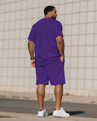 Men's Large Size Slogan "King Victory" Simple Printed Short Sleeve T-Shirt Shorts Set