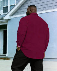 Men's Plus Size Casual Holiday Dating Party Simple Dark Pink Chest Small Coconut Tree Print Label Wrinkle-resistant New Leverage Long-sleeved Shirt