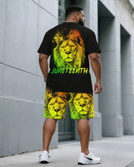 June Festival Lion-African Pride Freedom Day Large Size T-Shirt Shorts Set