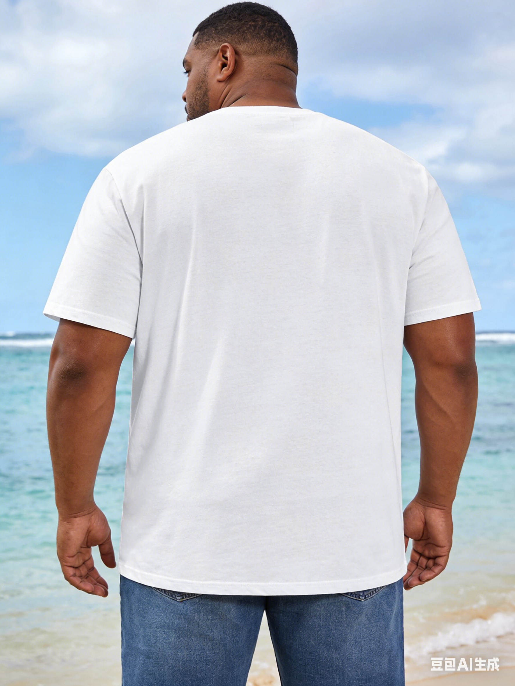 Men's Plus Size Short-Sleeved T-Shirt With Seaside Pattern Print On Chest For Vacation