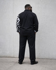 Big & Tall Men's Black Business Features Stitching Positioning Printed Long Sleeve Shirt Trousers Suit