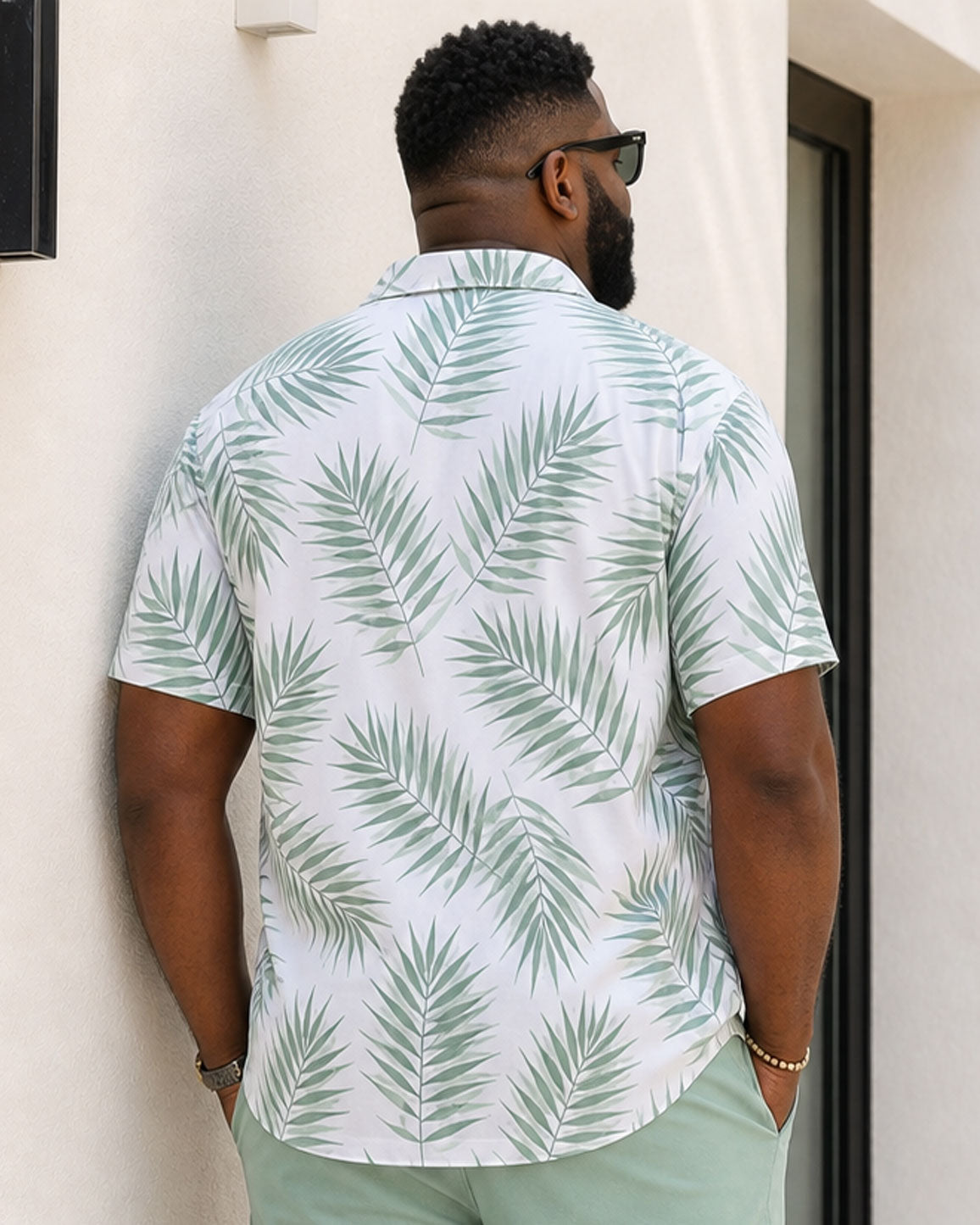 Big & Tall Men's Hawaiian Holiday Leaf Full Print Silhouette Print Short Sleeve Button-Up Shirt