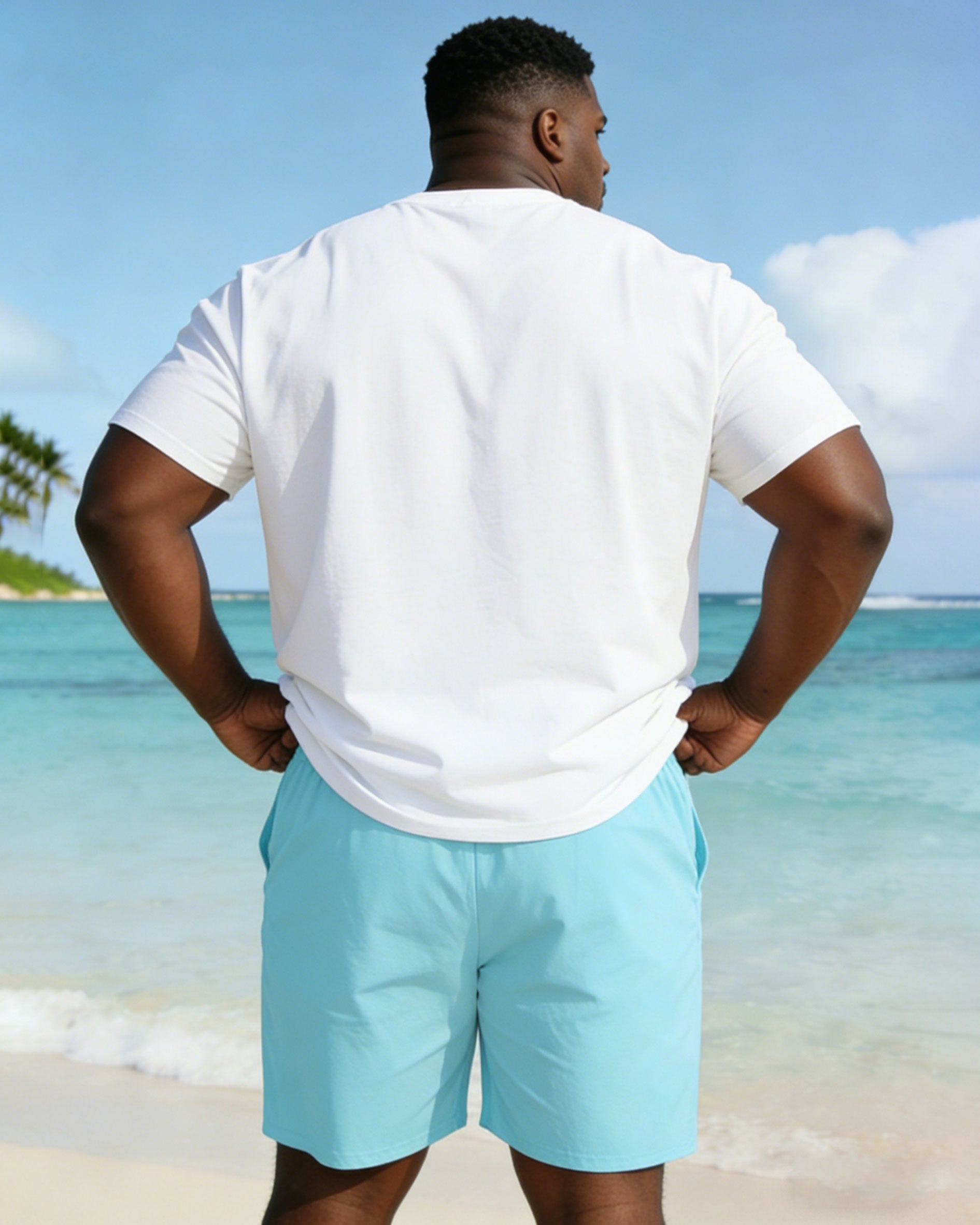 Big & Tall Men's Blue Positioning Print Holiday Hawaiian Short Sleeve T-Shirt Shorts Set