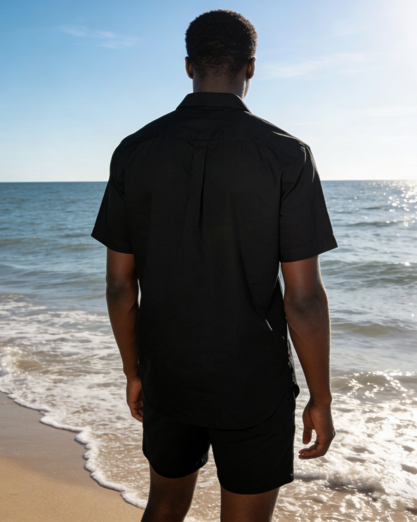 Men's Plus Size Black & Khaki & White Color Block Contrast Short Sleeve Shirt Shorts Set