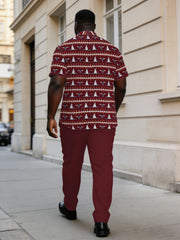 Big & Tall Men's Western Tauren Classic Printed Short-sleeved Shirt Pants Set