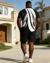Men's Large Size Distinctive Geometric Print Short-sleeved Polo Shirt Shorts Set