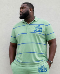Big & Tall Men's Simple Daily Leisure Travel Business Vacation Green Striped POLO Shirt Short Sleeve Shorts Set