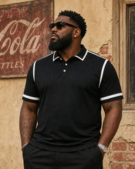 Big & Tall Men's Black & White Feature Contrast Design POLO Shirt Short Sleeve Shorts Set