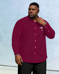 Men's Plus Size Casual Holiday Dating Party Simple Dark Pink Chest Small Coconut Tree Print Label Wrinkle-resistant New Leverage Long-sleeved Shirt