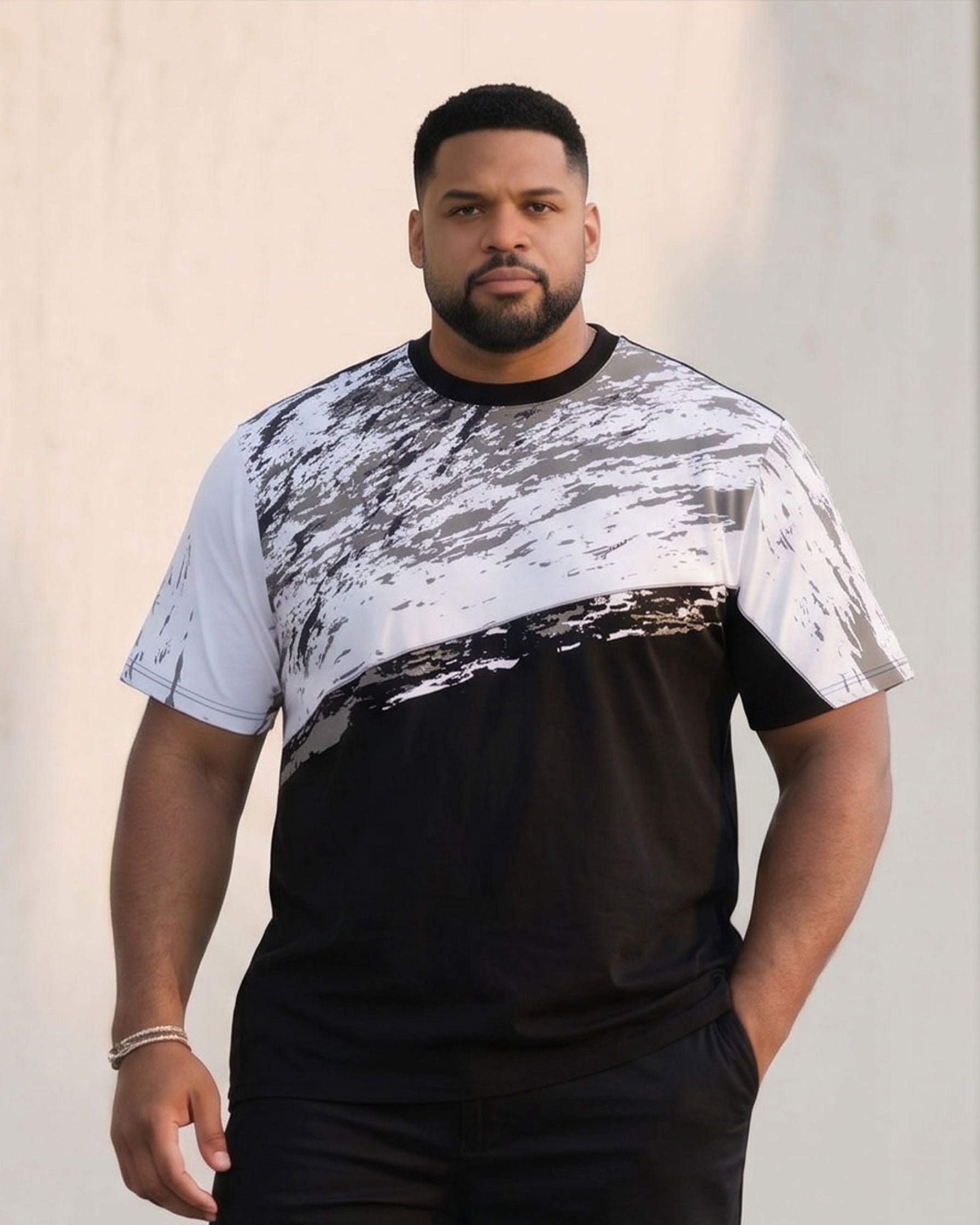 Big & Tall Men's Ink Splicing Black T-Shirt Shorts Set