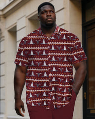 Big & Tall Men's Western Tauren Classic Printed Short-sleeved Shirt Pants Set