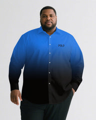 Men's Plus Size Casual Simple Black & Blue Gradient Simple Long Sleeve Shirt Trousers Business Casual Suit