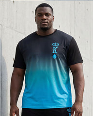 Big & Tall Men's Gradient Black & Blue Chest Crown KING Slogan Printed Short Sleeve T-Shirt Shorts Set