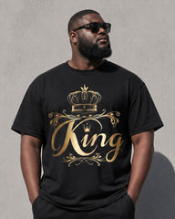 Big & Tall Men's Simple Travel Casual Chest King Large Printed Short Sleeve T-shirt Sports Pants Set