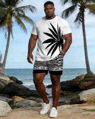 Big & Tall Spring And Summer New Valentine's Day Dating Party Party Holiday White Coconut Tree Silhouette Print Round Neck Short Sleeve T-Shirt Shorts Set Couple Dress