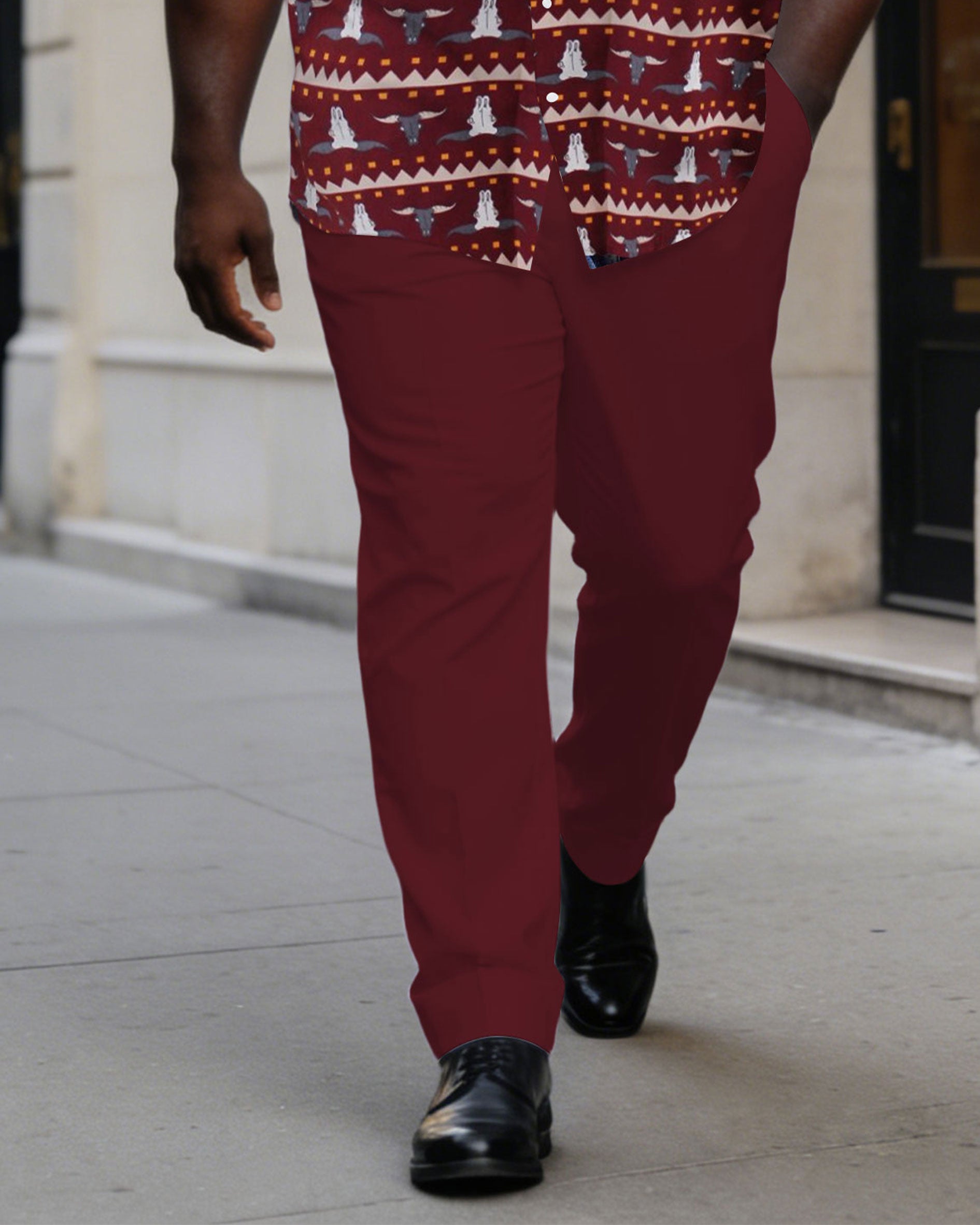 Big & Tall Men's Western Tauren Classic Printed Short-sleeved Shirt Pants Set