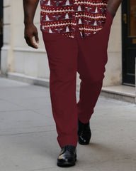 Big & Tall Men's Western Tauren Classic Printed Short-sleeved Shirt Pants Set