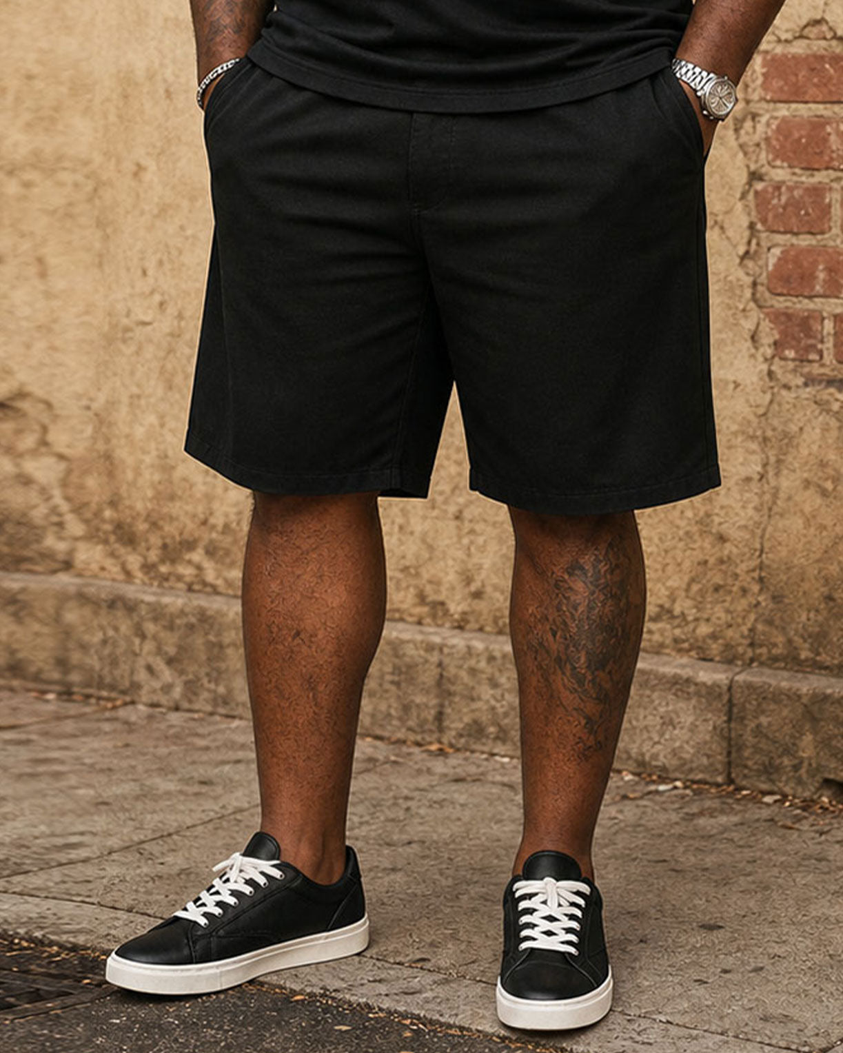 Big & Tall Men's Black & White Feature Contrast Design POLO Shirt Short Sleeve Shorts Set