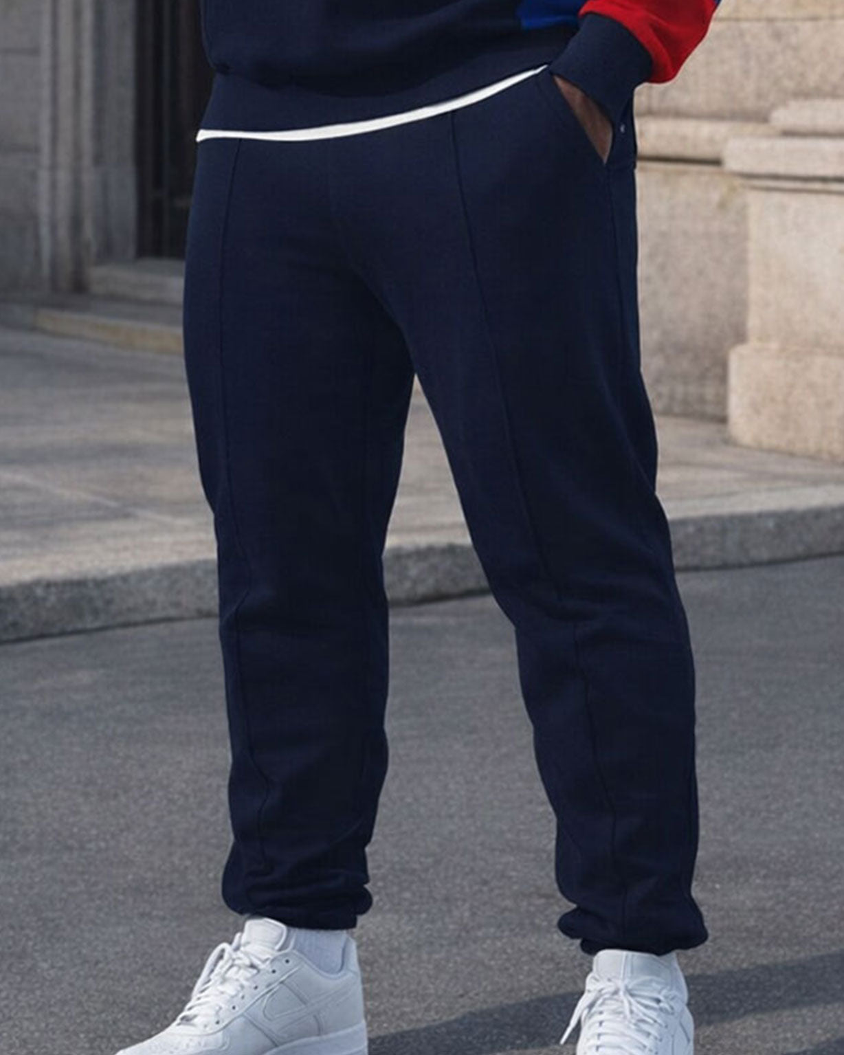 Large Size Men's Autumn And Winter Warm Rainbow Contrast Color Wide Stripe Printed Hoodie Sweatpants Set