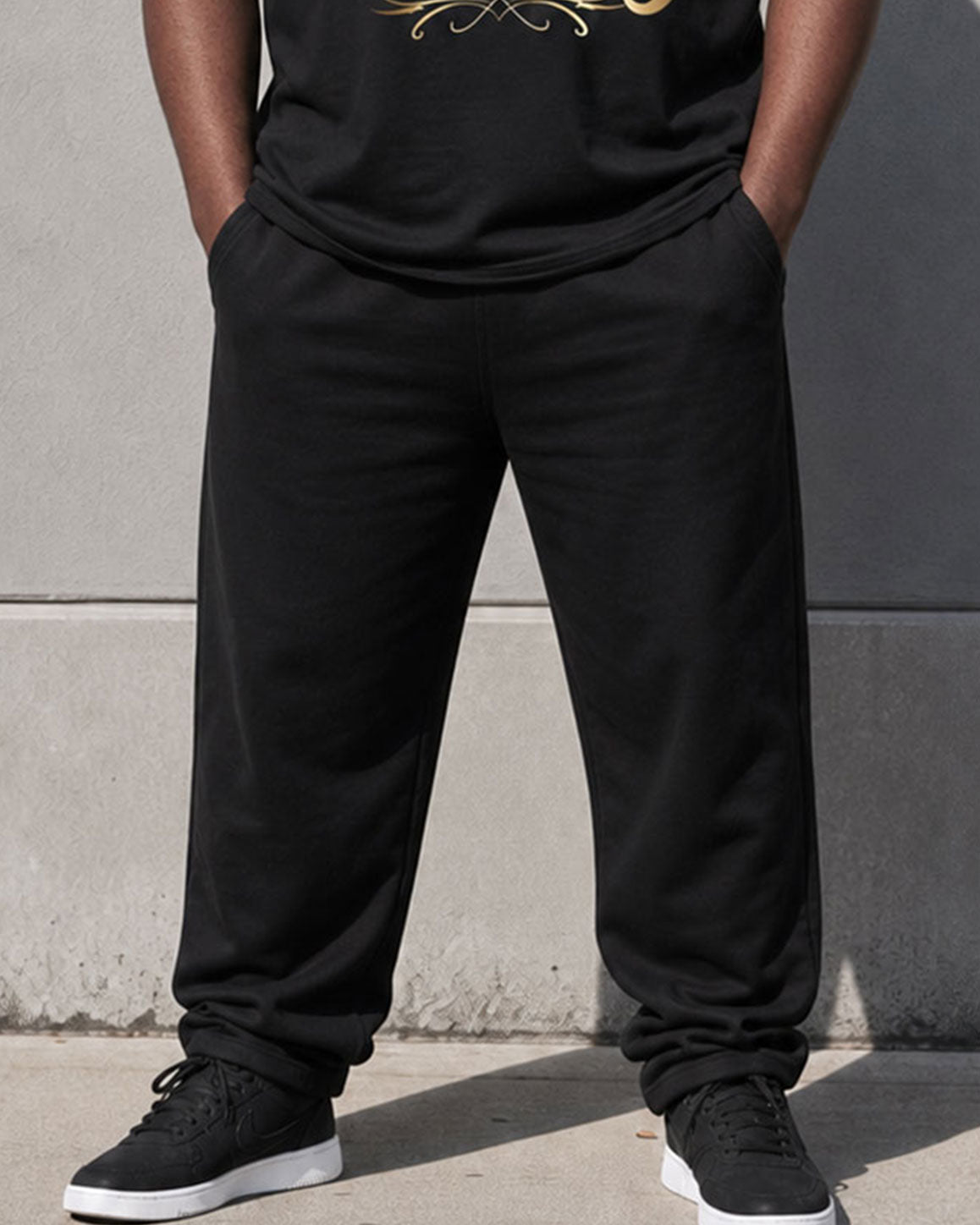 Big & Tall Men's Simple Travel Casual Chest King Large Printed Short Sleeve T-shirt Sports Pants Set