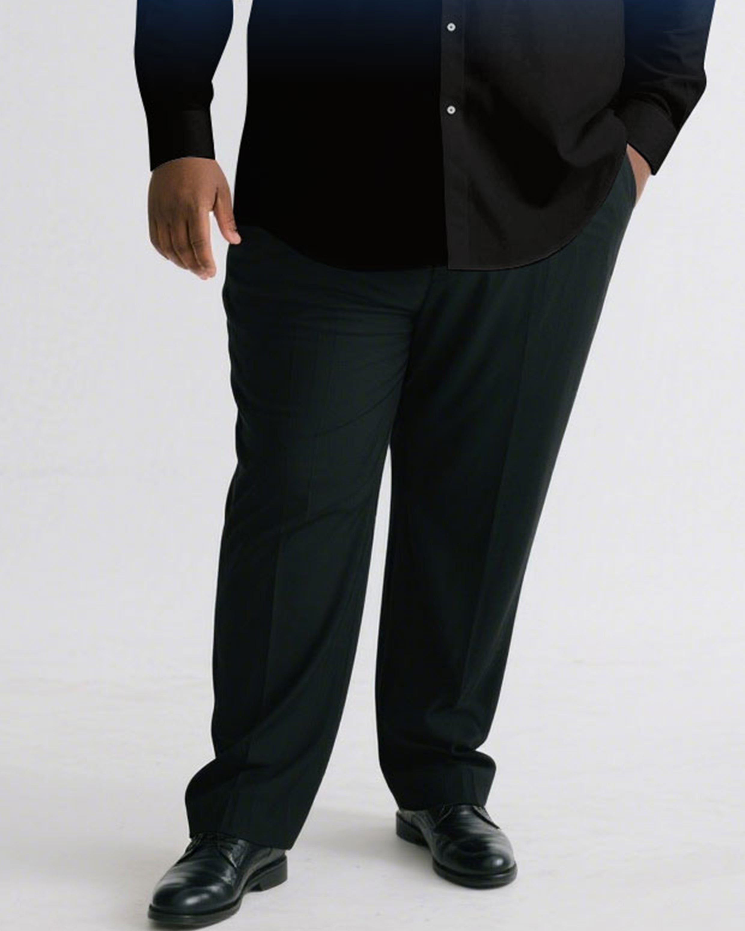 Men's Plus Size Casual Simple Black & Blue Gradient Simple Long Sleeve Shirt Trousers Business Casual Suit