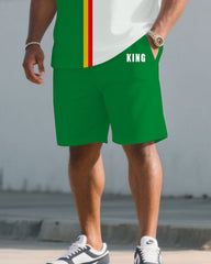 Big & Tall Men' Simple Contrast Color June Festival Chest "king" Slogan Printed Short Sleeve T-Shirt Shorts Set