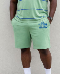 Big & Tall Men's Simple Daily Leisure Travel Business Vacation Green Striped POLO Shirt Short Sleeve Shorts Set