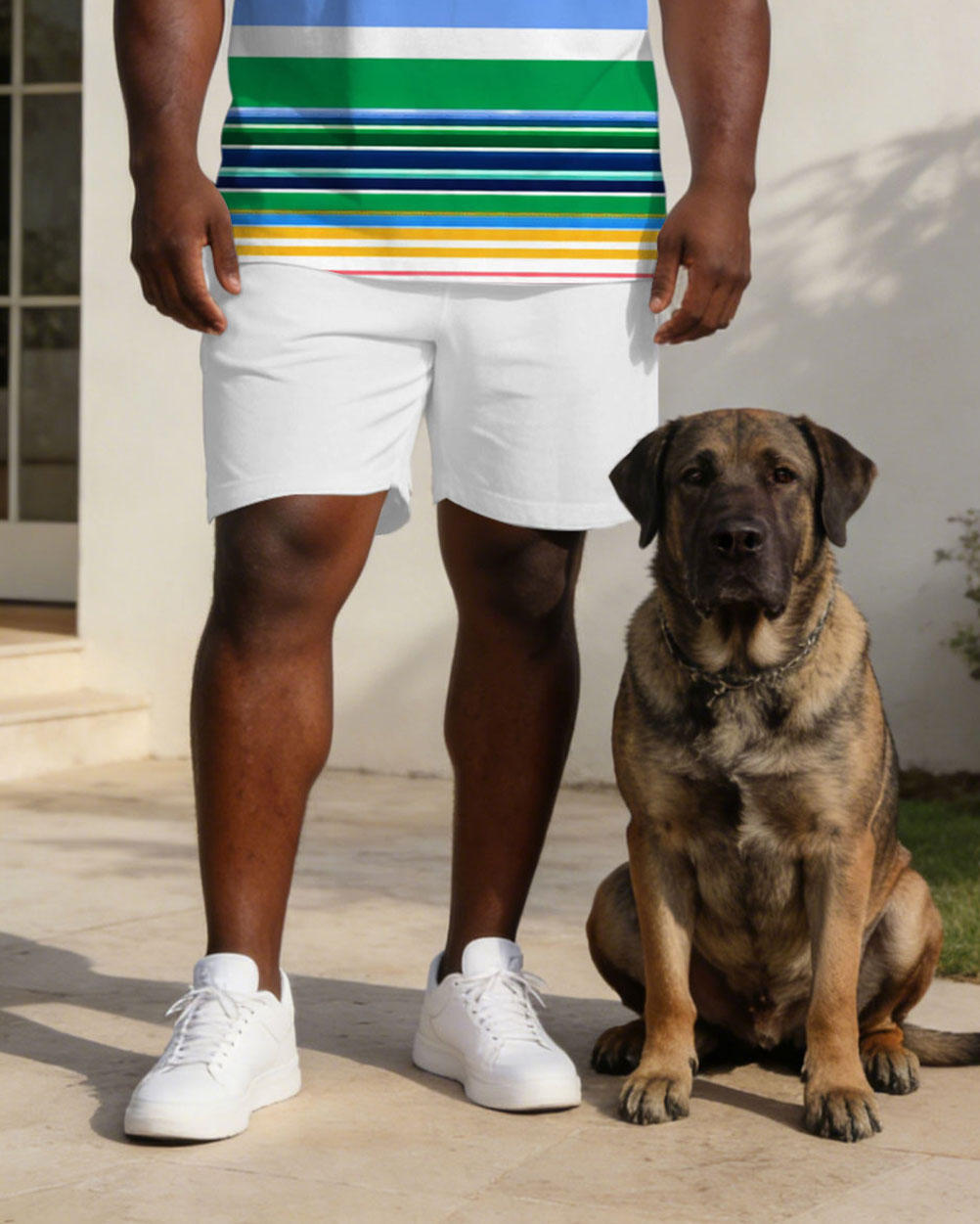 Green Striped Polo Shirt Short Sleeve Suit Large Size Men