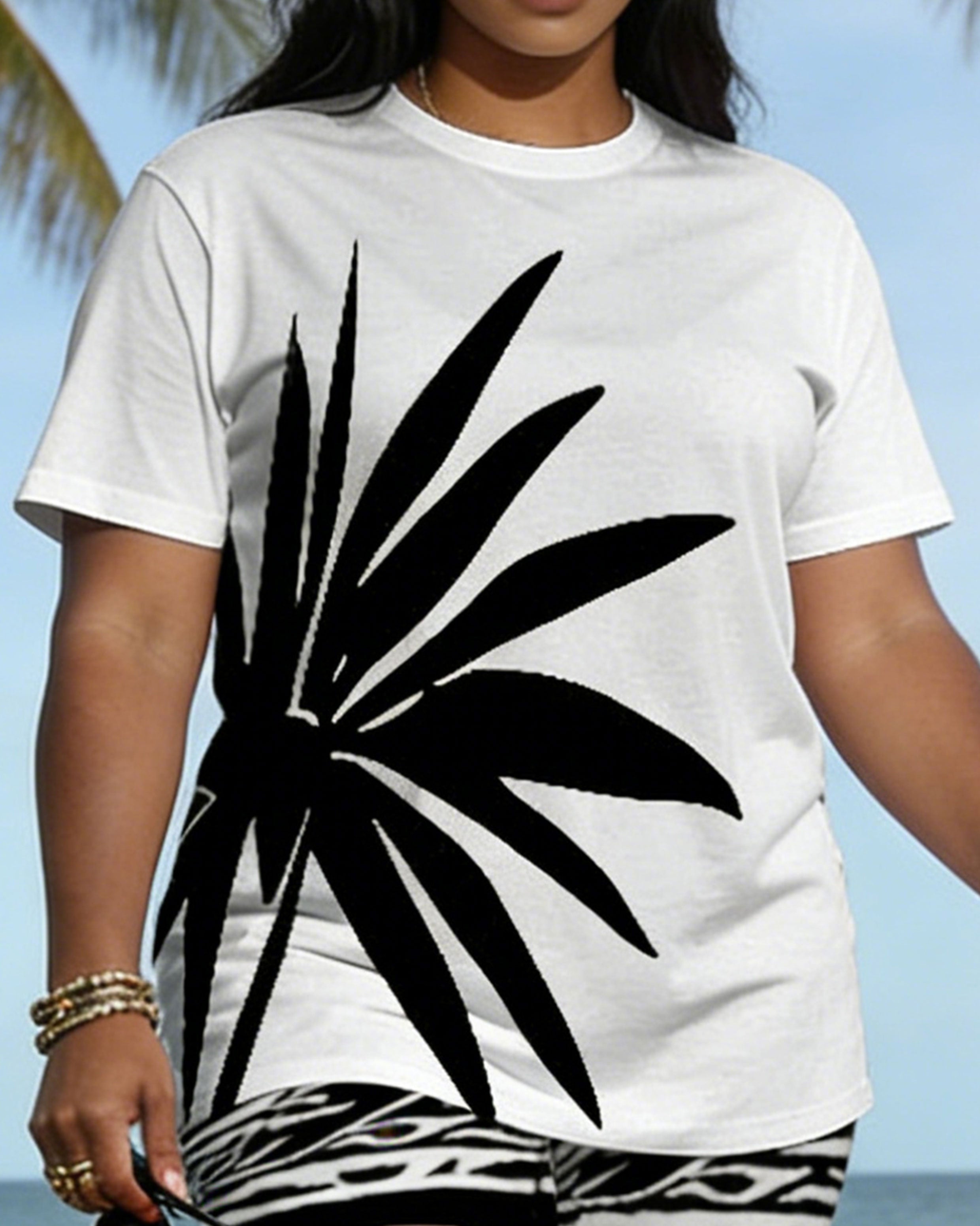 Big & Tall Spring And Summer New Valentine's Day Dating Party Party Holiday White Coconut Tree Silhouette Print Round Neck Short Sleeve T-Shirt Shorts Set Couple Dress