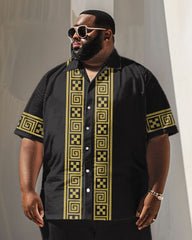Men's Plus Size Business Greek Key Geometric Print Short Sleeve Shirt Suit
