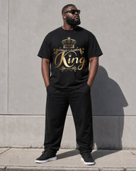 Big & Tall Men's Simple Travel Casual Chest King Large Printed Short Sleeve T-shirt Sports Pants Set