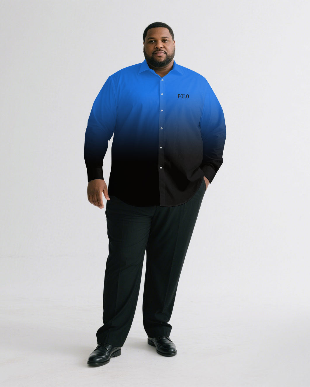 Men's Plus Size Casual Simple Black & Blue Gradient Simple Long Sleeve Shirt Trousers Business Casual Suit