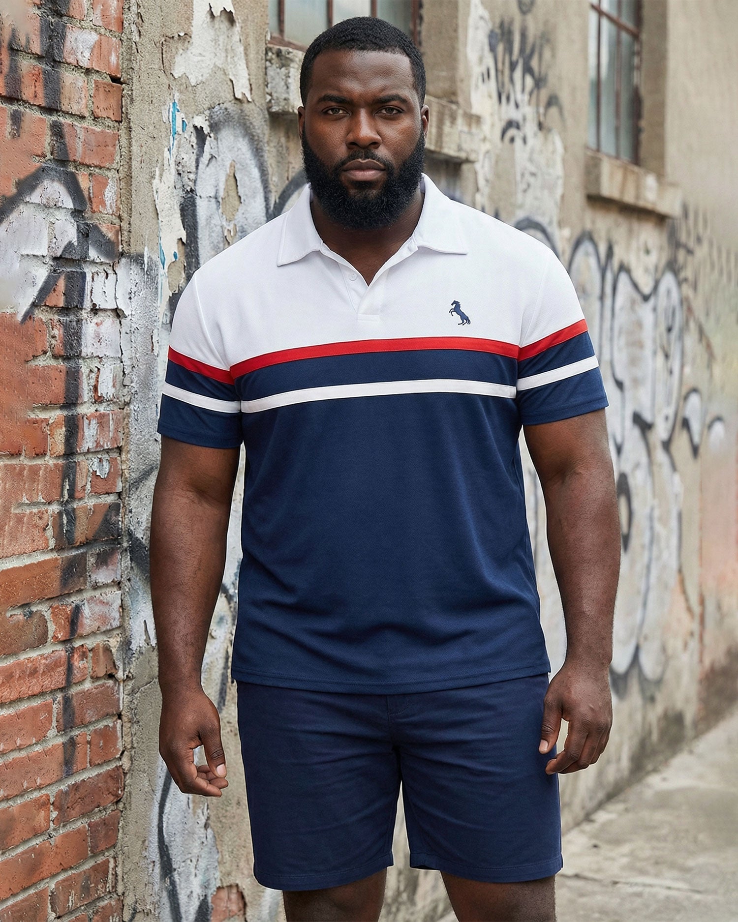 Big & Tall Men's Business Leisure Simple Daily Party Contrast Color Pony Label Printed Short Sleeve POLO Shirt Shorts Set