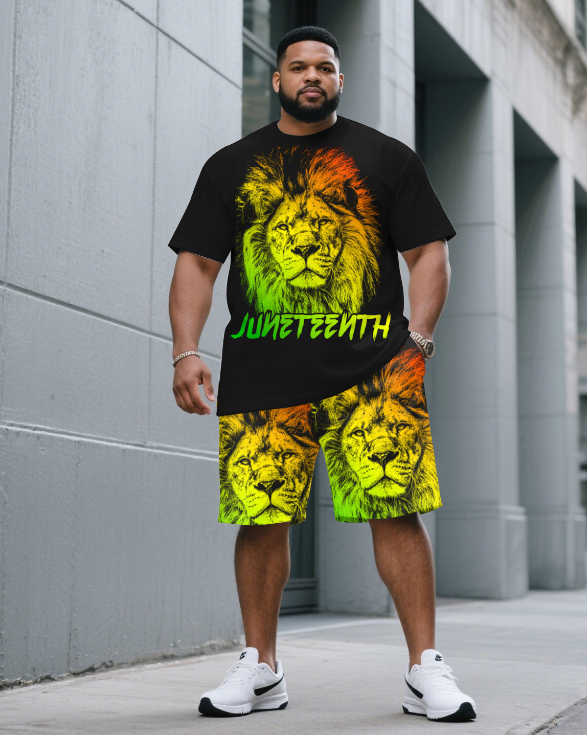 June Festival Lion-African Pride Freedom Day Large Size T-Shirt Shorts Set