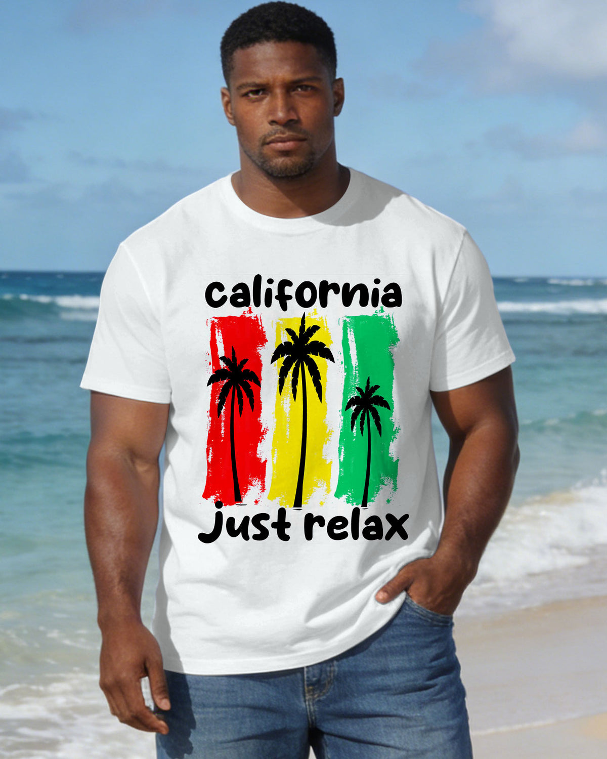 Men's Plus Size Short-Sleeved T-Shirt With Seaside Pattern Print On Chest For Vacation