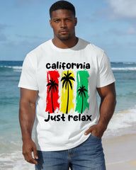 Men's Plus Size Short-Sleeved T-Shirt With Seaside Pattern Print On Chest For Vacation