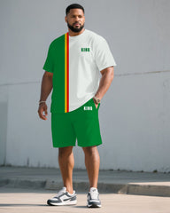 Big & Tall Men' Simple Contrast Color June Festival Chest "king" Slogan Printed Short Sleeve T-Shirt Shorts Set