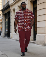 Big & Tall Men's Western Tauren Classic Printed Short-sleeved Shirt Pants Set