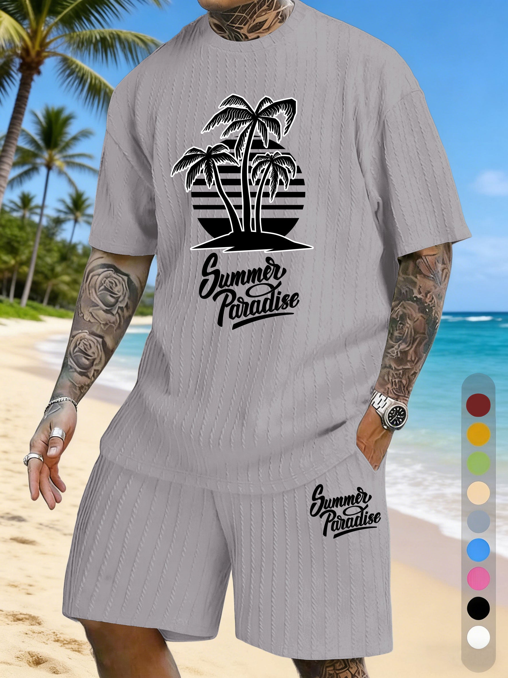 Simple Silhouette Print Texture Three-dimensional Jacquard Large Size Casual Set