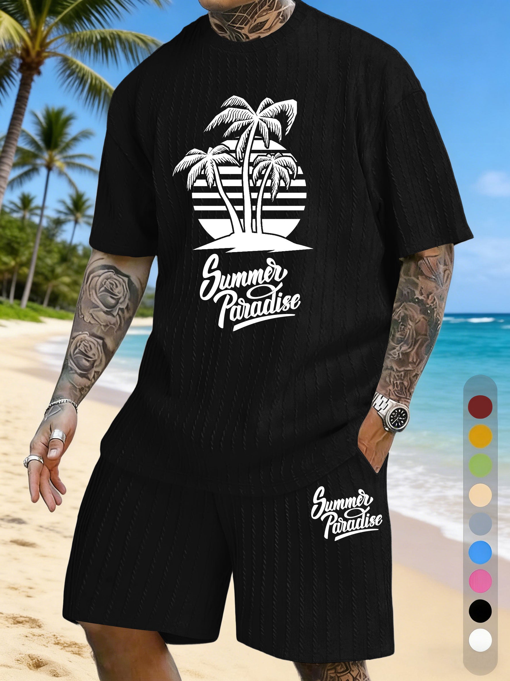 Simple Silhouette Print Texture Three-dimensional Jacquard Large Size Casual Set