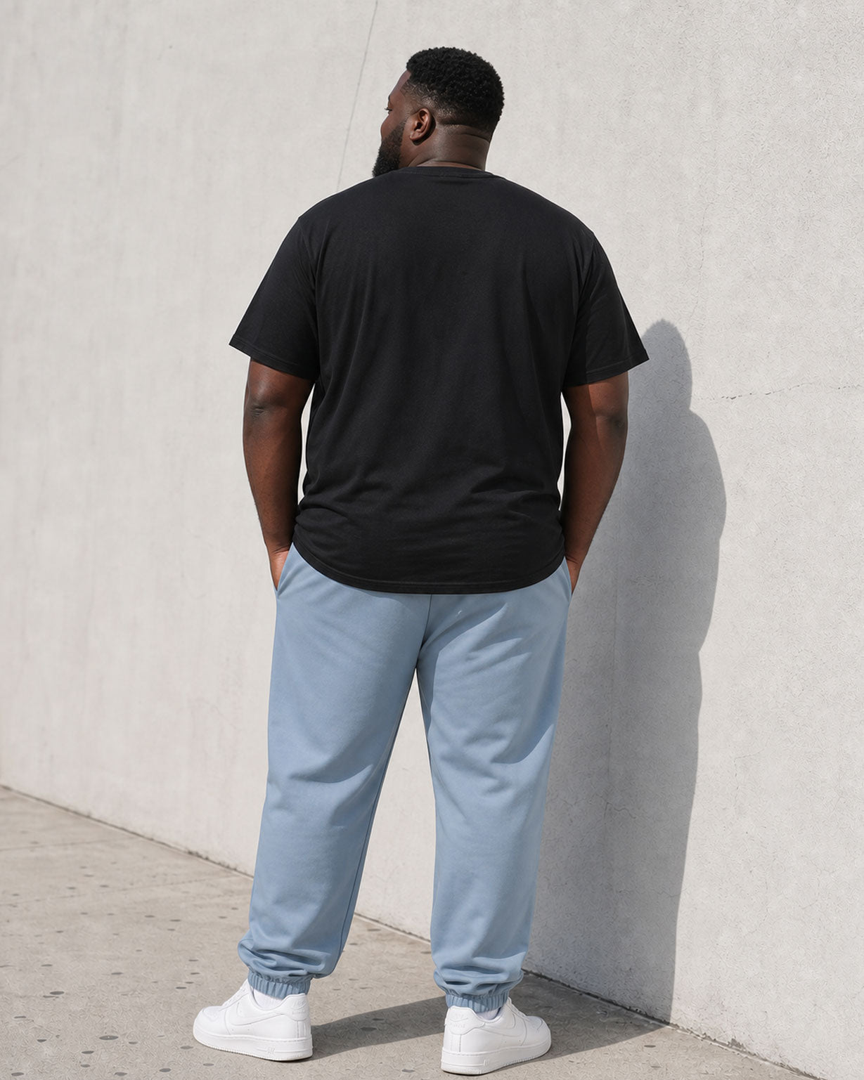Big & Tall Men's Simple Daily Travel "white?" Front Chest Printed Black & Blue Short Sleeve T-shirt Pants Suit