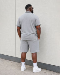 Big & Tall Men's Simple Leisure Travel Daily Vacation Grey Polo Shirt Short Sleeve Shorts Set