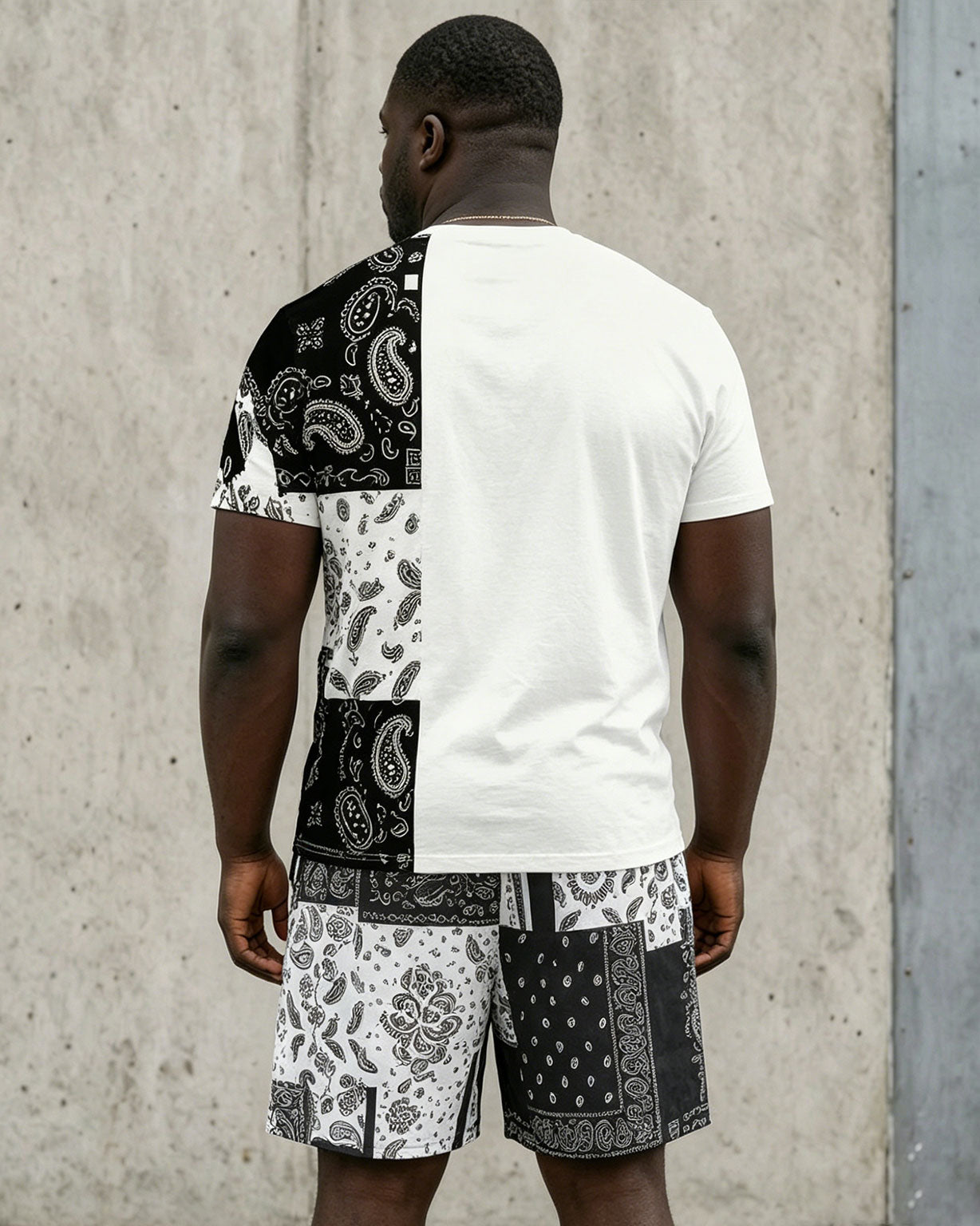 Big & Tall Men' Paisley Stitching Casual Short Sleeve T-Shirt Shorts Set