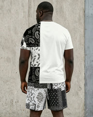 Big & Tall Men' Paisley Stitching Casual Short Sleeve T-Shirt Shorts Set