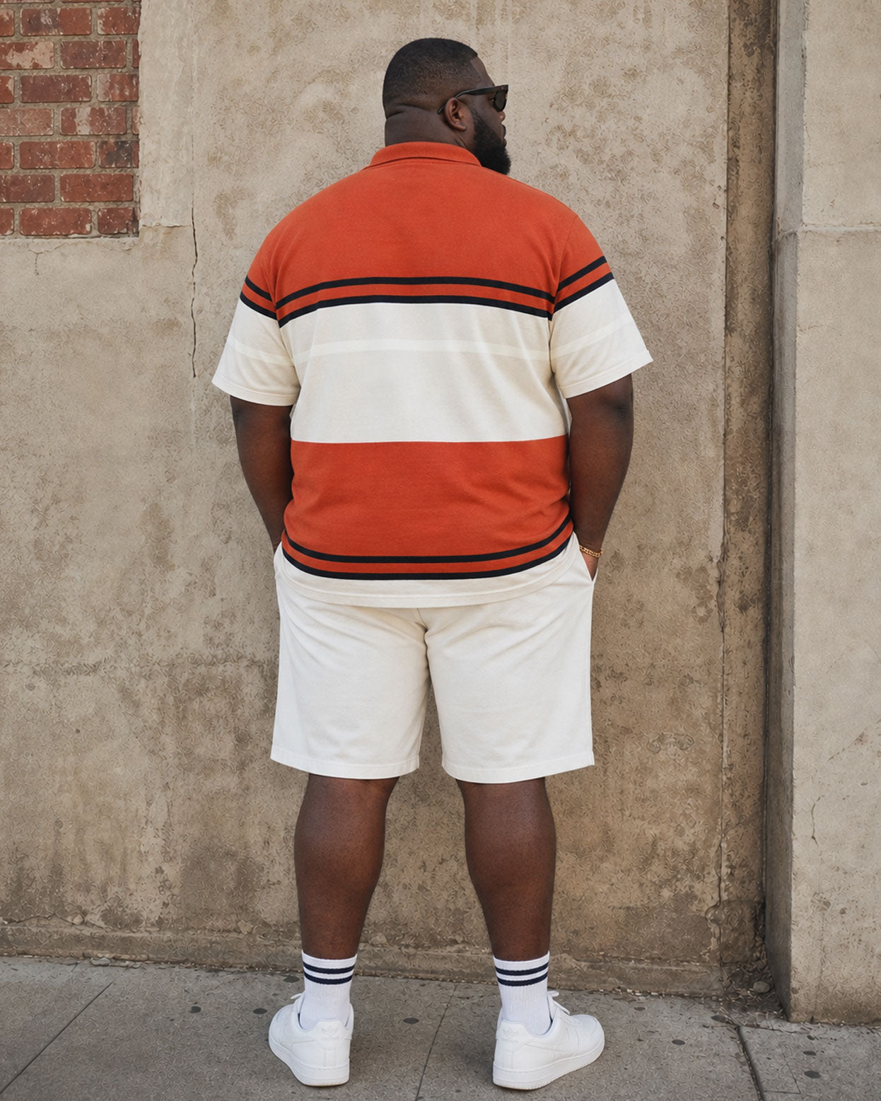 Big & Tall Men's Summer Vacation Hawaii Bright Orange... White Contrast POLO Shirt Short Sleeve Shorts Set