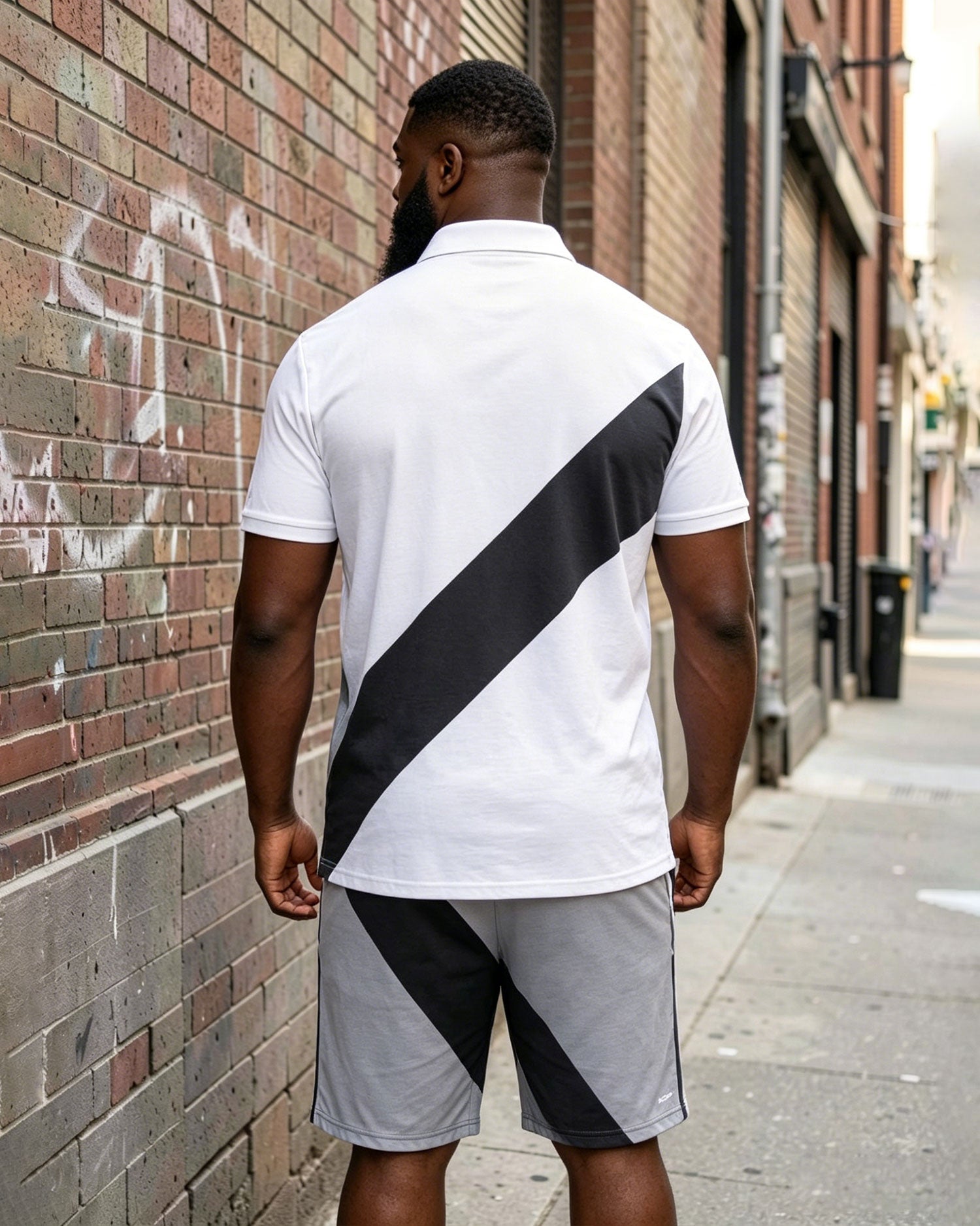 Big & Tall Men' Casual Daily White Irregular Stitching Short Sleeve POLO Shirt Shorts Set